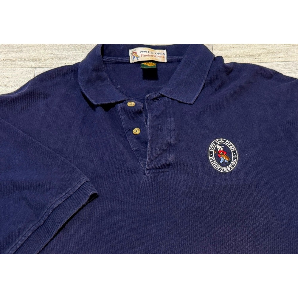 Vintage 1999 US Open Pinehurst No 2 IZOD Club Polo Shirt Navy Blue Mens Large